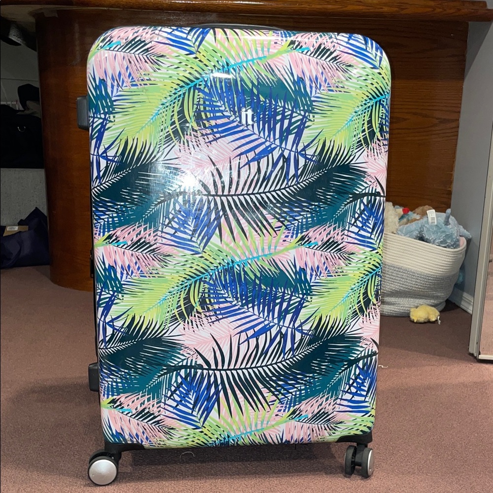 Tropical Leaf Print Suitcase
